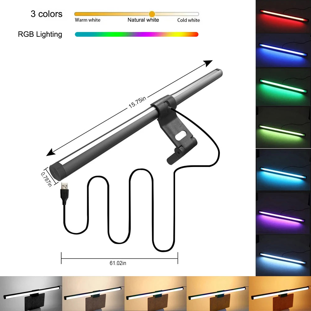 Computer Monitor Screen Light Bar LED Desk Lamp Monitor Light Bar Eye-Care Stepless Table Lamp Dimming Lighting for Work Gaming