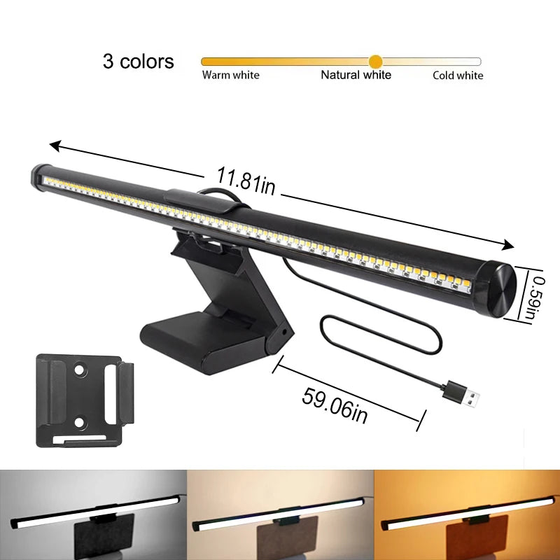 Computer Monitor Screen Light Bar LED Desk Lamp Monitor Light Bar Eye-Care Stepless Table Lamp Dimming Lighting for Work Gaming