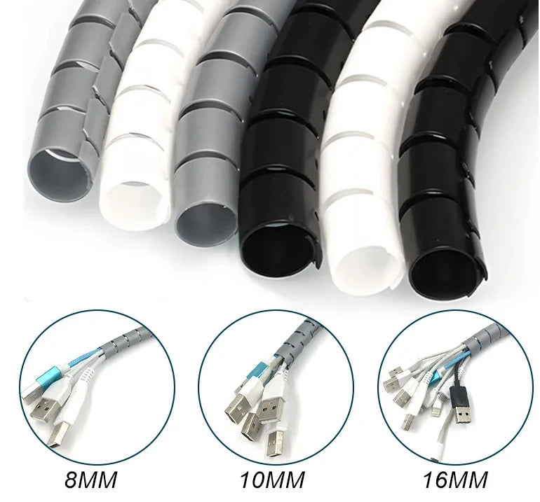 white Cable Wire Protector black office home Organizer Management Pipe Flexible Wire Wrap Line Coiled Tube Cord Sleeve Cover