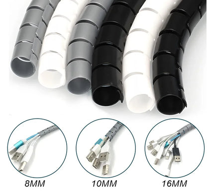 white Cable Wire Protector black office home Organizer Management Pipe Flexible Wire Wrap Line Coiled Tube Cord Sleeve Cover