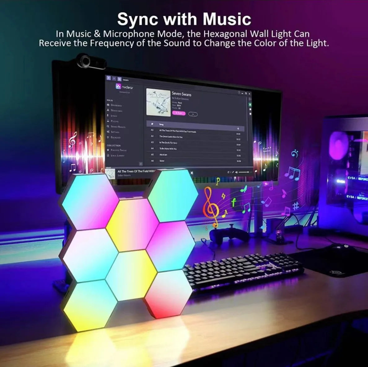 RGB Intelligent Hexagonal Wall Lamp Color-changing Ambient Night Light DYI Shape Music Rhythm APP Control For Game Room Bedroom