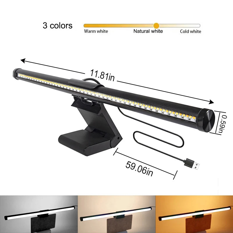 Computer Monitor Screen Light Bar LED Desk Lamp Monitor Light Bar Eye-Care Stepless Table Lamp Dimming Lighting for Work Gaming
