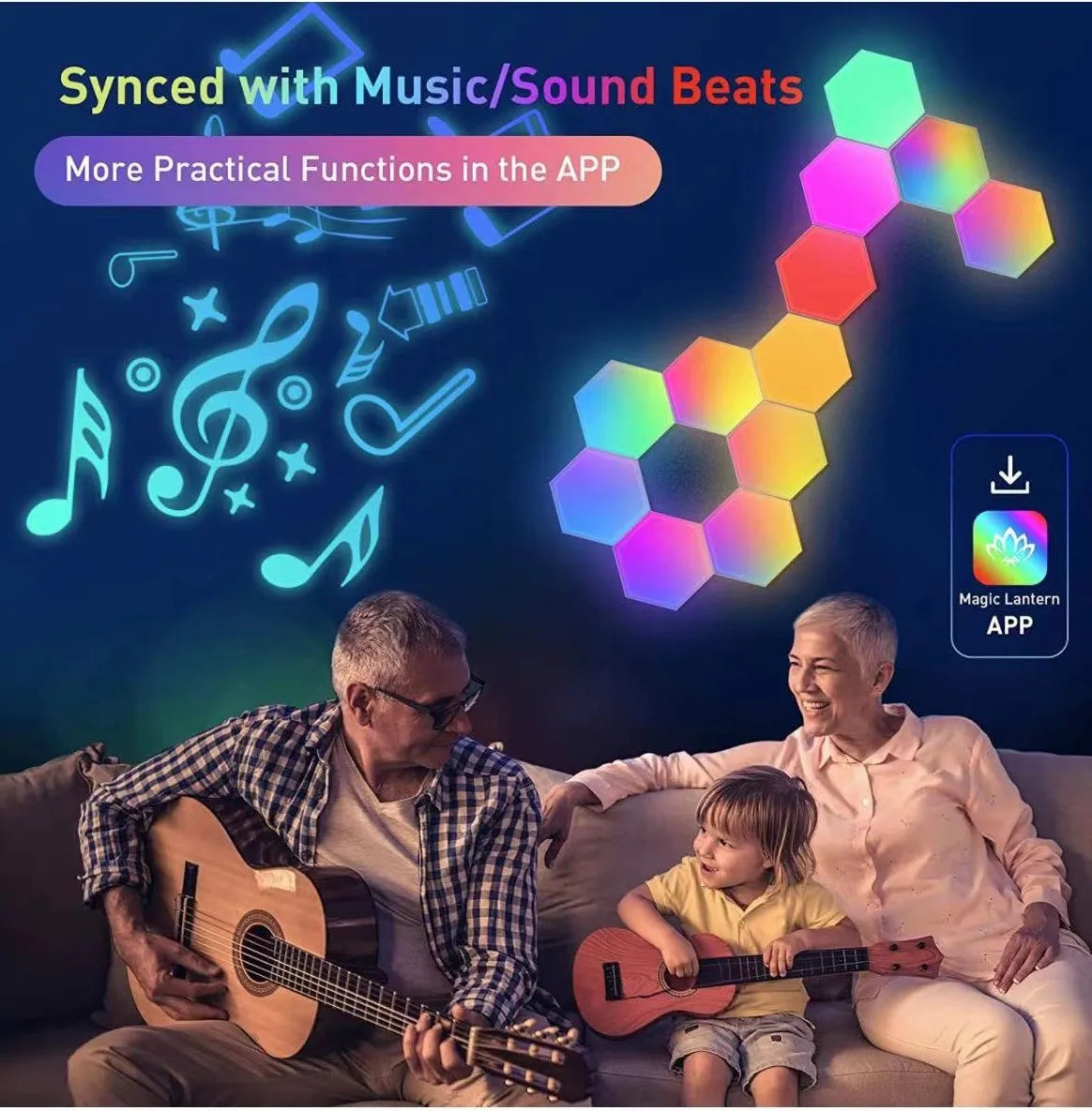 RGB Intelligent Hexagonal Wall Lamp Color-changing Ambient Night Light DYI Shape Music Rhythm APP Control For Game Room Bedroom