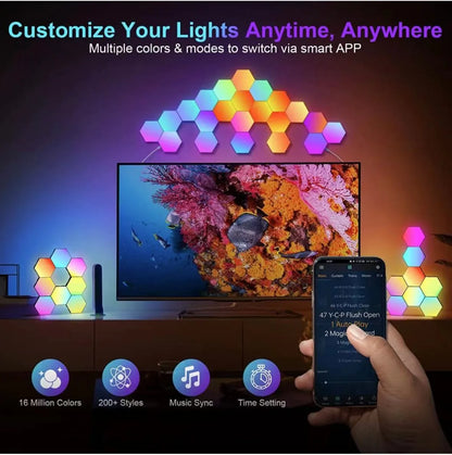 RGB Intelligent Hexagonal Wall Lamp Color-changing Ambient Night Light DYI Shape Music Rhythm APP Control For Game Room Bedroom